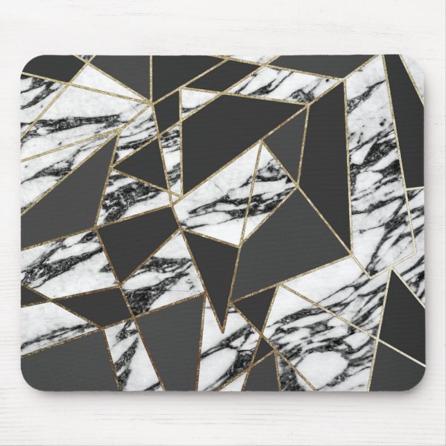 Chic modern guld- marmor och svart geometriskt musmatta (Framsidan)