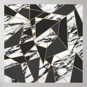 Chic modern guld- marmor och svart geometriskt poster