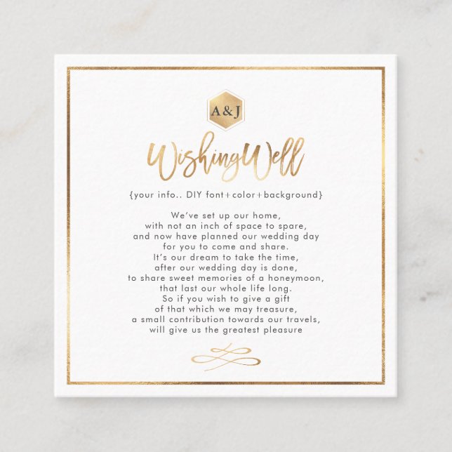 Chic+Modern Guld-skript Wishing Well Cards Fyrkantigt Visitkort (Framsida)