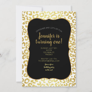 Chic Modern Guld White Leopard Jaguar Cheetah      Inbjudningar