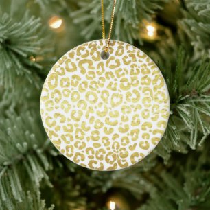 Chic Modern Guld White Leopard Jaguar Cheetah Julgransprydnad Keramik