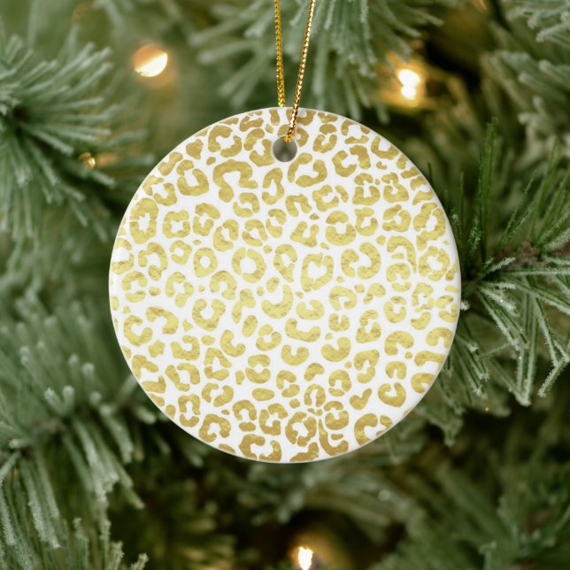 Chic Modern Guld White Leopard Jaguar Cheetah Julgransprydnad Keramik (Träd)