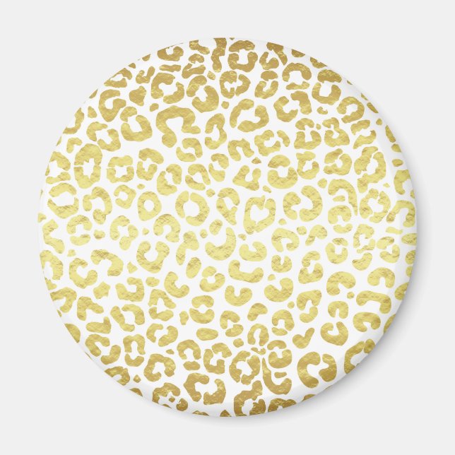 Chic Modern Guld White Leopard Jaguar Cheetah Magnet (Framsidan)