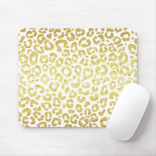 Chic Modern Guld White Leopard Jaguar Cheetah Musmatta (Med mus)