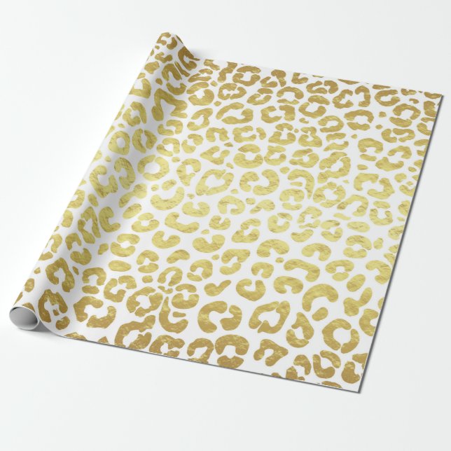 Chic Modern Guld White Leopard Jaguar Cheetah Presentpapper (Utrullad)