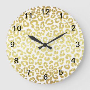 Chic Modern Guld White Leopard Jaguar Cheetah Stor Klocka