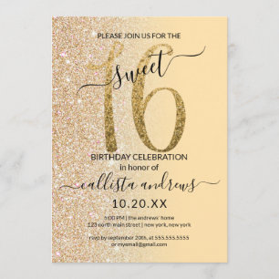 Chic Modern Gult Guld Glitter Ombre Sweet 16 Inbjudningar