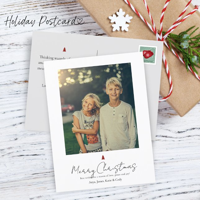Chic Modern hand med ett enda foto Helg Vykort (Chic Modern Hand Lettering Single Photo Holiday Postcard)