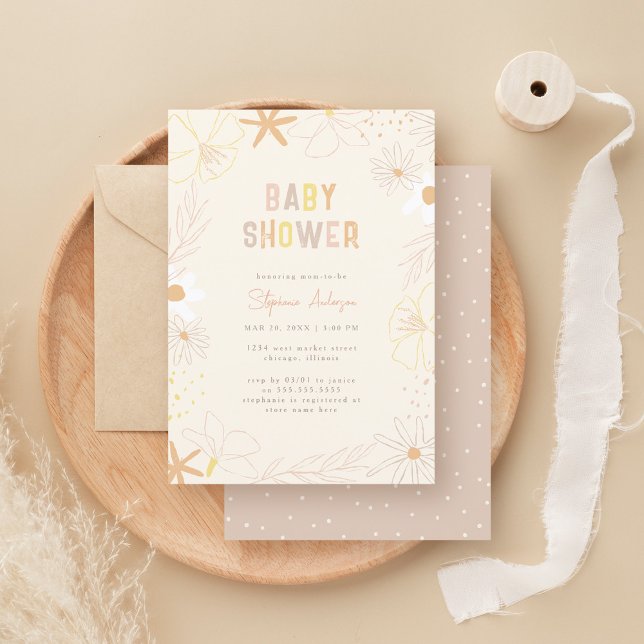 Chic Modern handritad Blommigt Boho Baby Shower Inbjudningar (Skapare uppladdad)