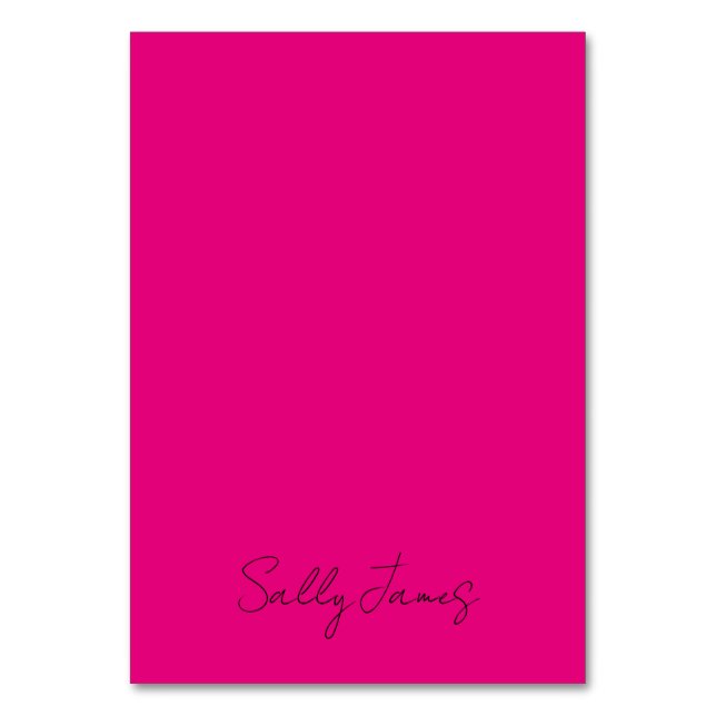 Chic Modern Hot Pink och Svart Signatur Namn Bordsnummer (Framsidan)