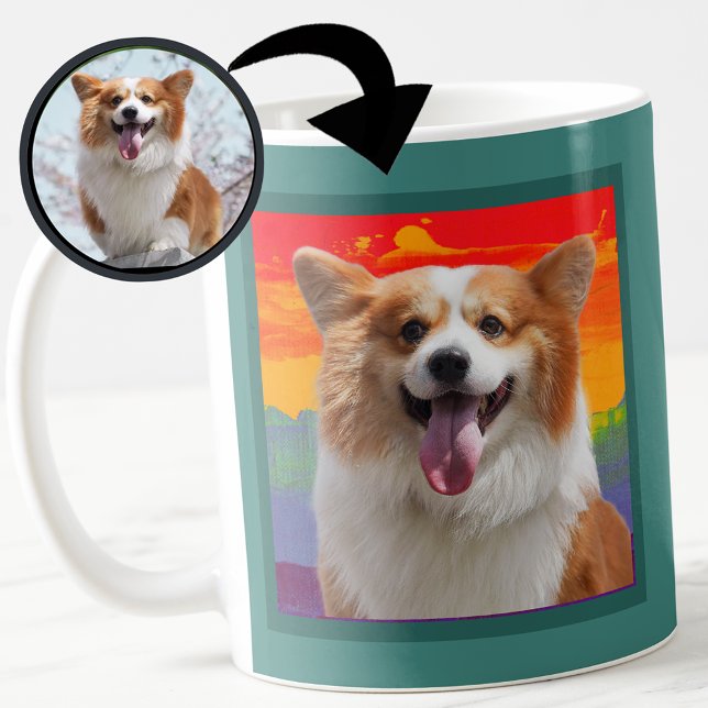 Chic Modern Hund Photo on Rainbow Background Mugg (Skapare uppladdad)