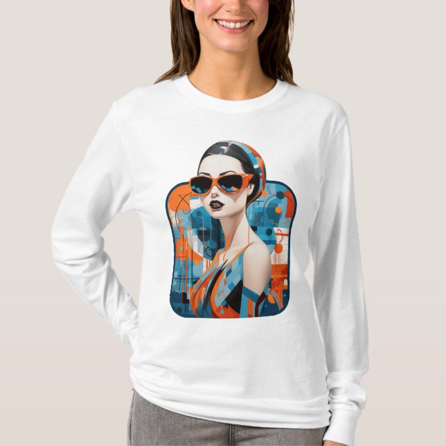 Chic modern kvinna, geometrisk elegans t shirt (Framsida)