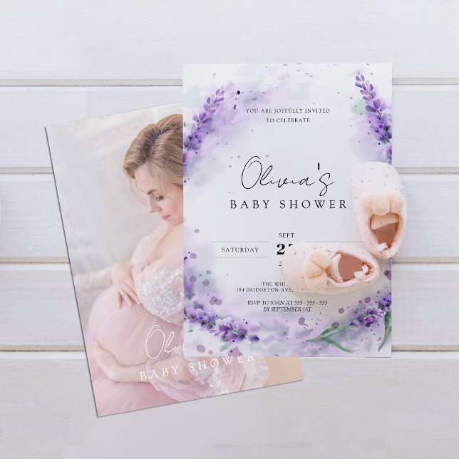 Chic Modern Lavender Photo Baby Shower Inbjudningar (Skapare uppladdad)