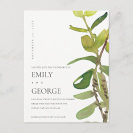 CHIC MODERN LEAFY WATERCOLOR FOLIAGE SPARA DATUM VYKORT