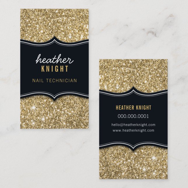 CHIC modern lyx glam glitter svart guld Visitkort (Fram/baksida)