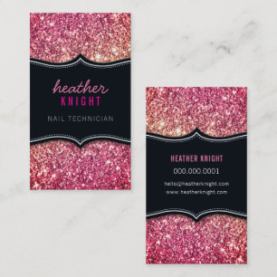 CHIC modern lyx glam glitter svart rosa Visitkort