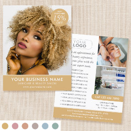 Chic Modern Makeup Beauty Salon Guld Business Flygblad