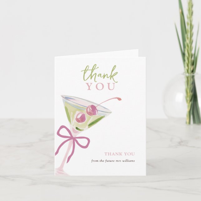 Chic Modern Martini Bridal Shower Thank You Card Tack Kort (Framsida)