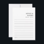 Chic Modern Minimalist Bröllop well Önskemål och Rådkort<br><div class="desc">I en dans av klassisk elegans och modern enkelhet blandar detta svarta och vita röstkort tidlös charm med contemporaryns utformning. Boho Date Nattideas och omhuldad samling, varje rad på detta kort inbjudan är hjärtlig klokhet som lovar att vägleda sin gemensamma resa. Den minimalistiska layouten avspeglar en estetisk chic, skapar dessa...</div>