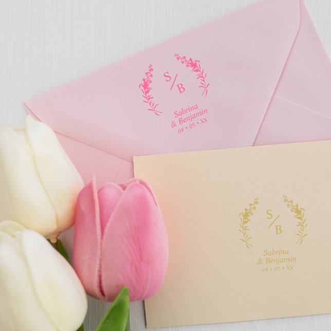 Chic Modern Minimalist Initialer Twigs & Flowers Stämpel (Skapare uppladdad)