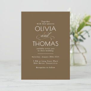 Chic Modern minimalistisk typografi Brown Bröllop Inbjudningar