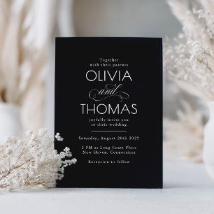 Chic Modern minimalistisk typografi, svart Bröllop Inbjudningar