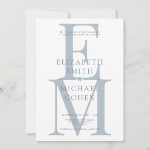 Chic Modern Monogram Initial Dusty Blue Bröllop Inbjudningar