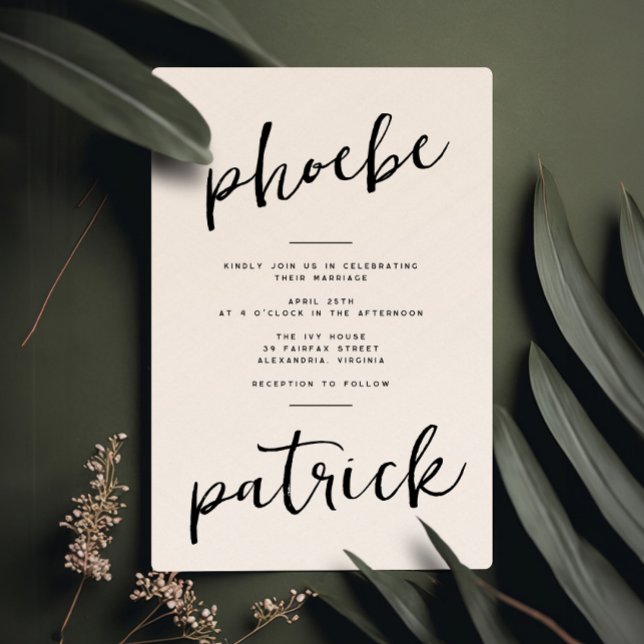 Chic Modern Namn Black White Bröllop Inbjudningar (Skapare uppladdad)