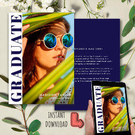 Chic Modern Navy Blue and White Photo Studenten Meddelande