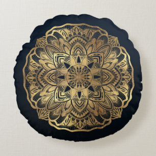 Chic Modern Navy Blue Guld Mandala Rund Kudde