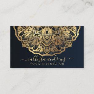 Chic Modern Navy Blue Guld Mandala Yoga Instructor Visitkort