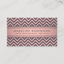 Chic Modern Navy och Rosa Chevron Faux Foil Visitkort