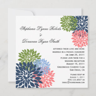 Chic Modern Navy Rosa Grönt Flower Petals Inbjudningar