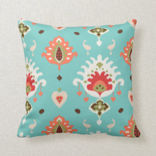 Chic modern orange turkos ikat tribal mönster kudde