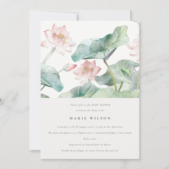 Chic Modern Pastel  Waterlily Baby Shower Inbjudningar (Framsida)