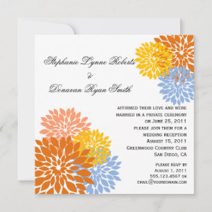 Chic Modern Peach Blue Guld Flower Petals Orange Inbjudningar