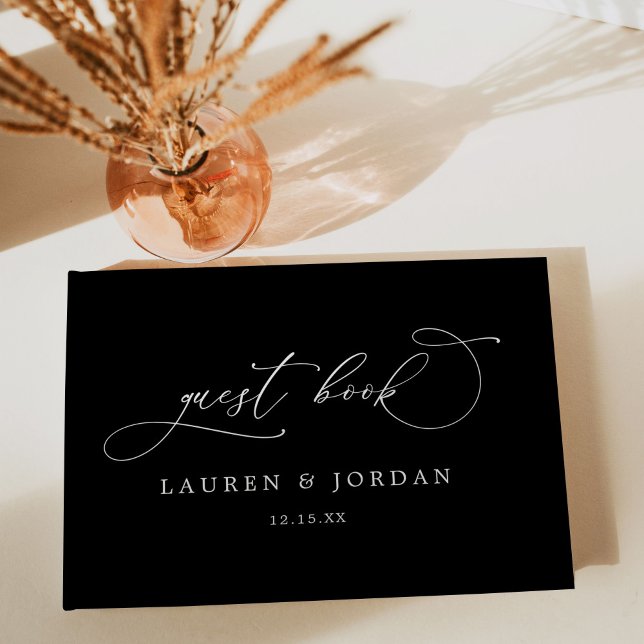 Chic Modern Photo Black & White Bröllop Gästböcker (Skapare uppladdad)