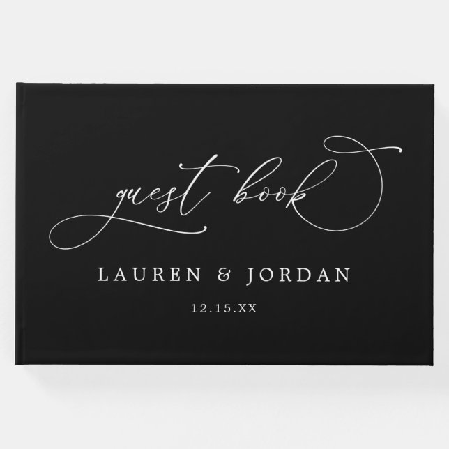 Chic Modern Photo Black & White Bröllop Gästböcker (Framsida)