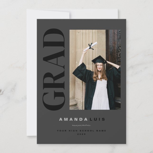 Chic Modern Photo Charcoal Graduation Meddelande (Framsida)