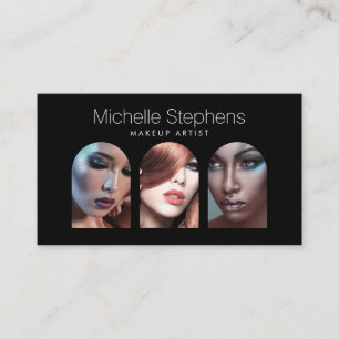 Chic Modern Photo Trio for Makeup Artists Black Visitkort