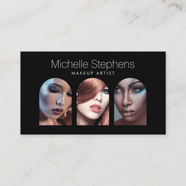 Chic Modern Photo Trio for Makeup Artists Black Visitkort (Framsida)