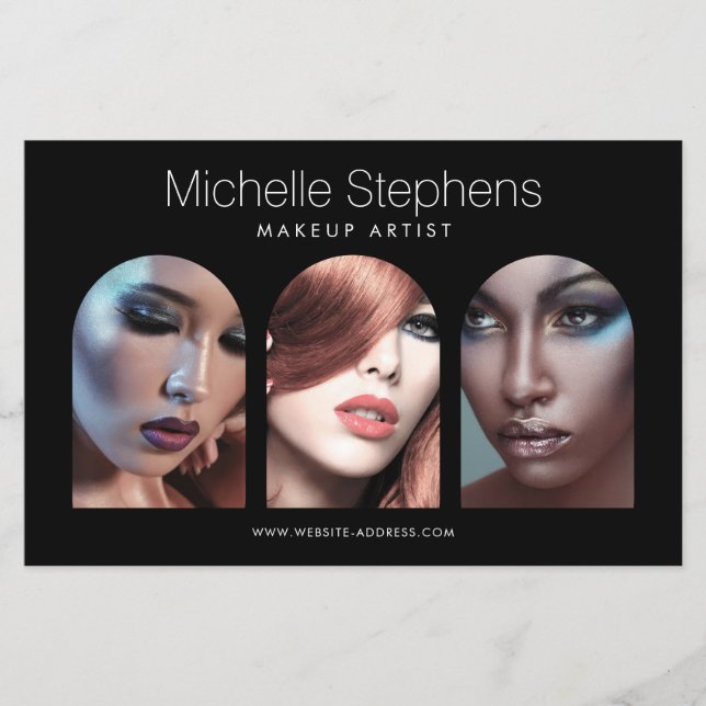 Chic Modern Photo Trio Makeup Artist Black Flygblad (Framsidan)