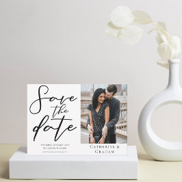 Chic Modern Photo White Black Typography Spara Datumet