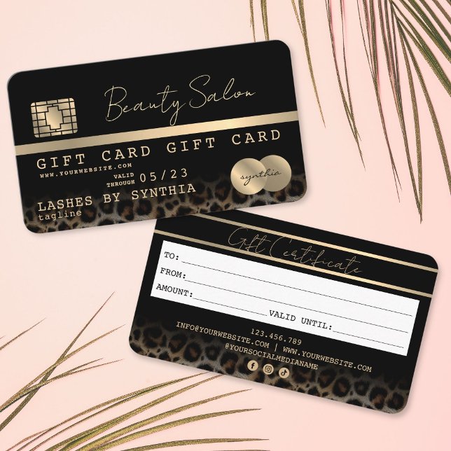 Chic Modern presentkort i kreditkortsstil Visitkort (Modern Leopard Print Credit Card Gift Card Certificate)