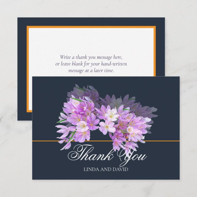 Chic Modern Purple Crocus Bridal Shower Thank You Tack Kort (Fram/baksida)