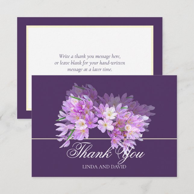 Chic Modern Purple Crocus Bridal Shower Thank You Tack Kort (Fram/baksida)