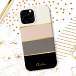 Chic Modern Rand Mönster med Namn<br><div class="desc">Täck din mobil i ett modernt fodral med chic i svart,  grått,   rosa och grå äggskal,  vit. Tunn faux-guld linjer skiljer färg i designern stil. Anpassa med ditt namn,  monogram eller annan önskad text. Du kan också ta bort det visade exemplet namn om du föredrar fodral utan någon text.</div>