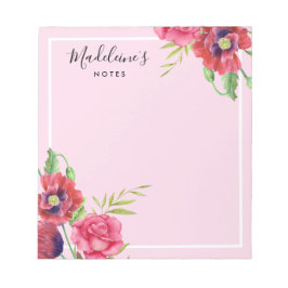 Chic Modern Red and Rosa Flowers bakgrund Anteckningsblock