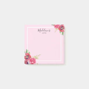 Chic Modern Red and Rosa Flowers  bakgrund Post-it Block