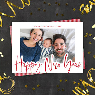 Chic Modern Red & White New Year Photo Julkort